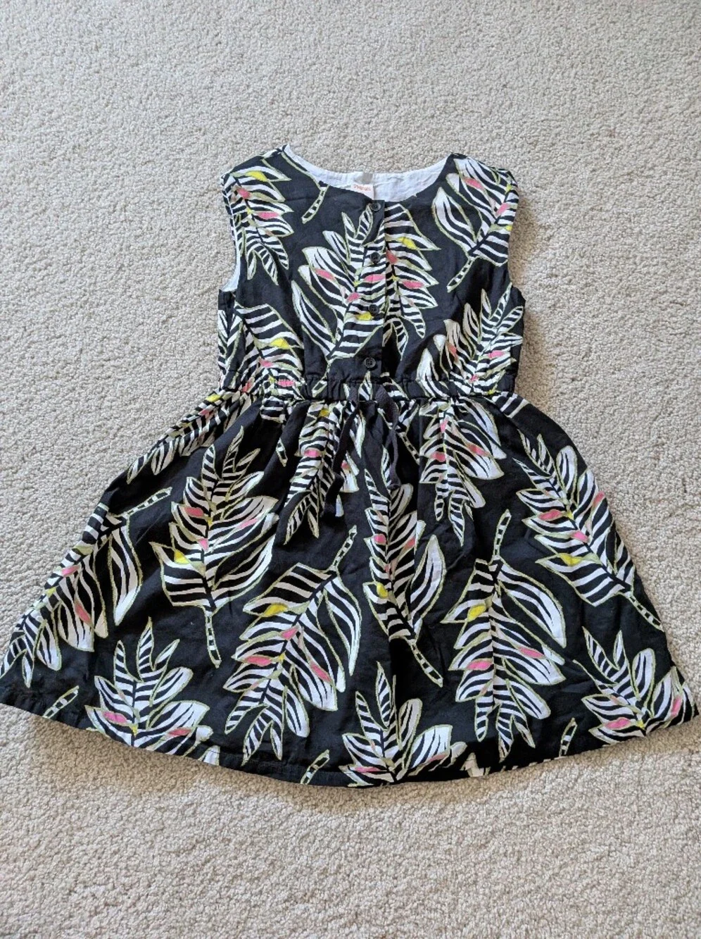 Gymboree Black Tropical Leaf Dress with Pink and Yellow Accents